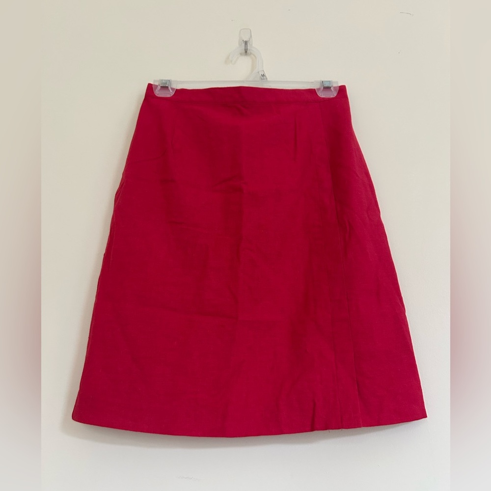 VTG Norton McNaughton Red Linen High Waisted Pencil Skirt with Side Slit 10P